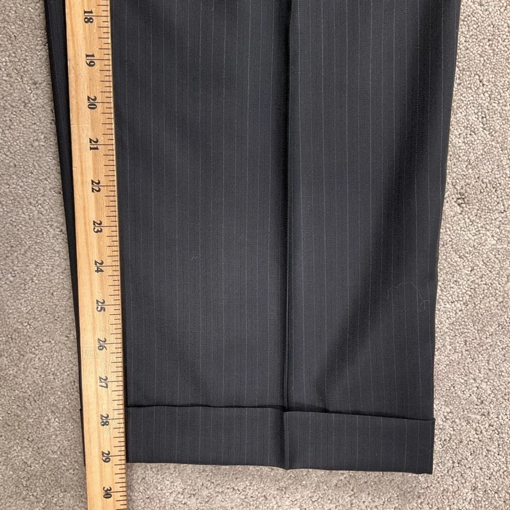 JOS A BANK Signature Suit Mens 46L 40W 29L  Black Purple Pinstripe 2 Button Wool